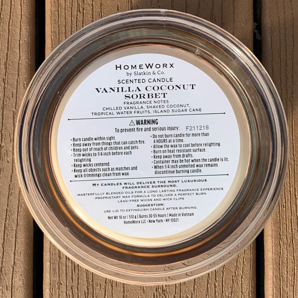 🆕HARRY SLATKIN HOMEWORX “VANILLA COCONUT SORBET” 18oz 4-WICK CANDLE NWTS! - Picture 4 of 5